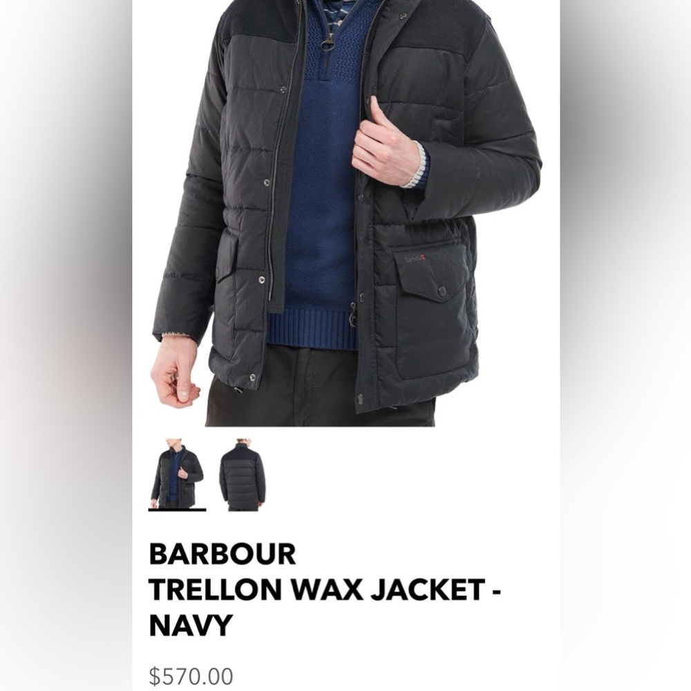 Barbour Trellon Wax Down Jacket.  Dark Navy. Large.